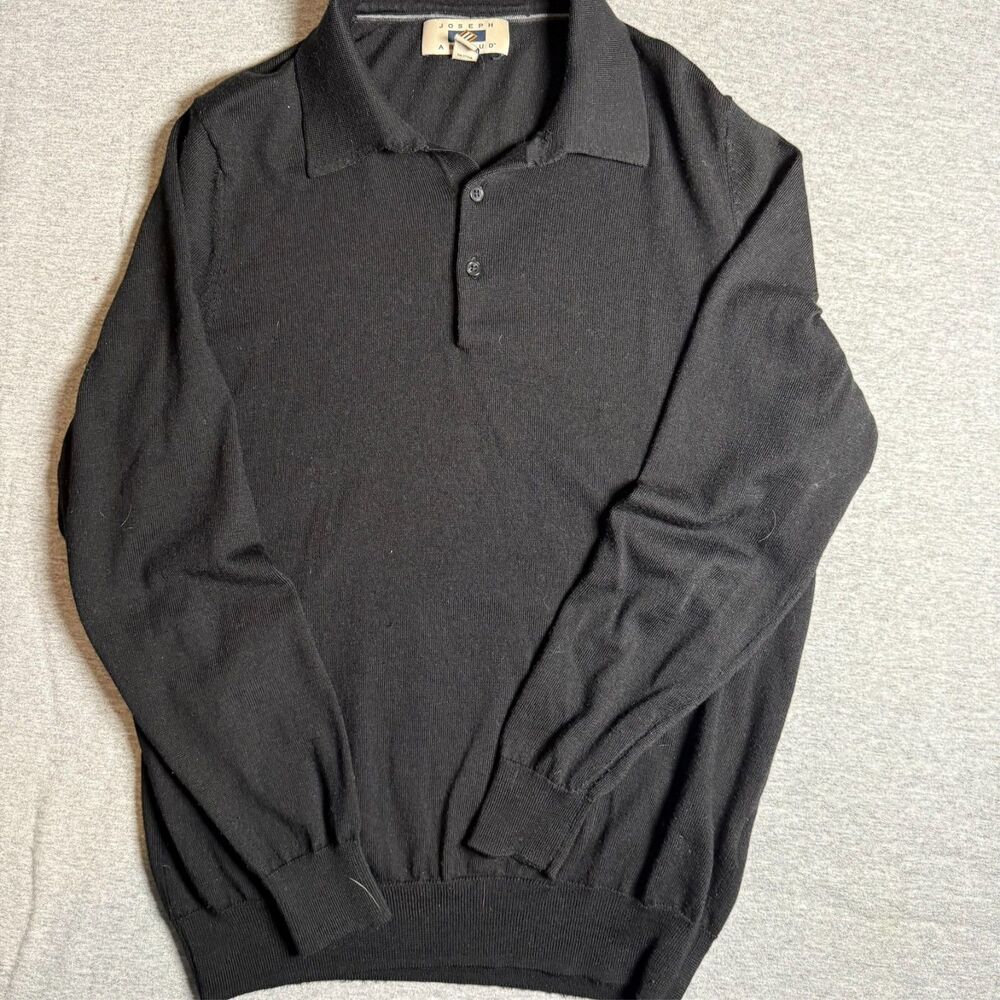 Joseph Abboud Mens M Black Long Sleeve Polo Sweater Knit